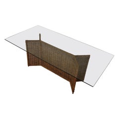 Used Italian Mid-Century outdoor Wicker and Tempered Glass Table, circa 1965