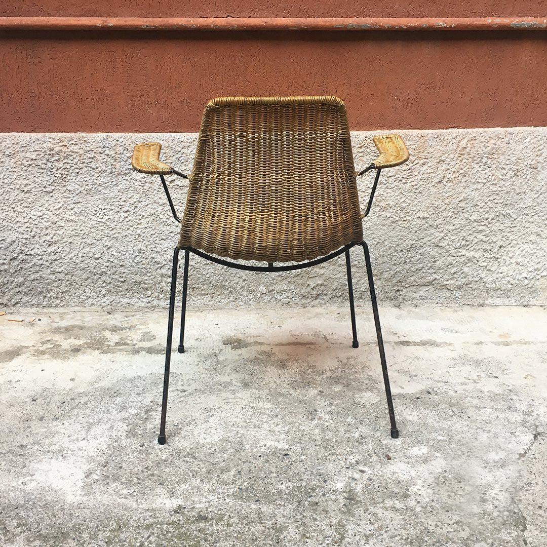 Mid-Century Modern Italian Midcentury Wicker Chair with Armrest by Campo e Graffi, 1950s