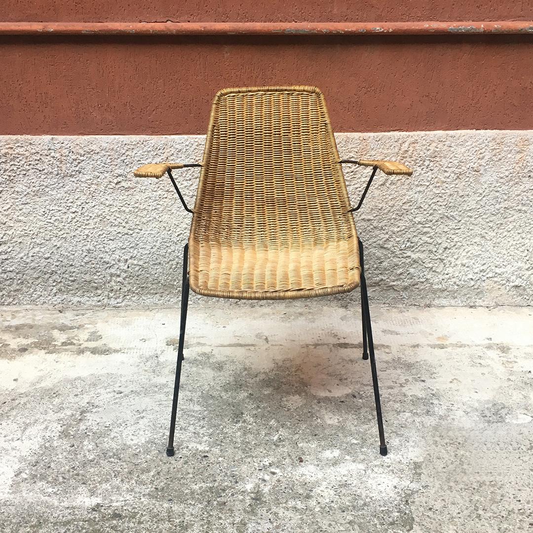 Italian Midcentury Wicker Chairs with Metal Rod by Campo & Graffi, 1950s 5