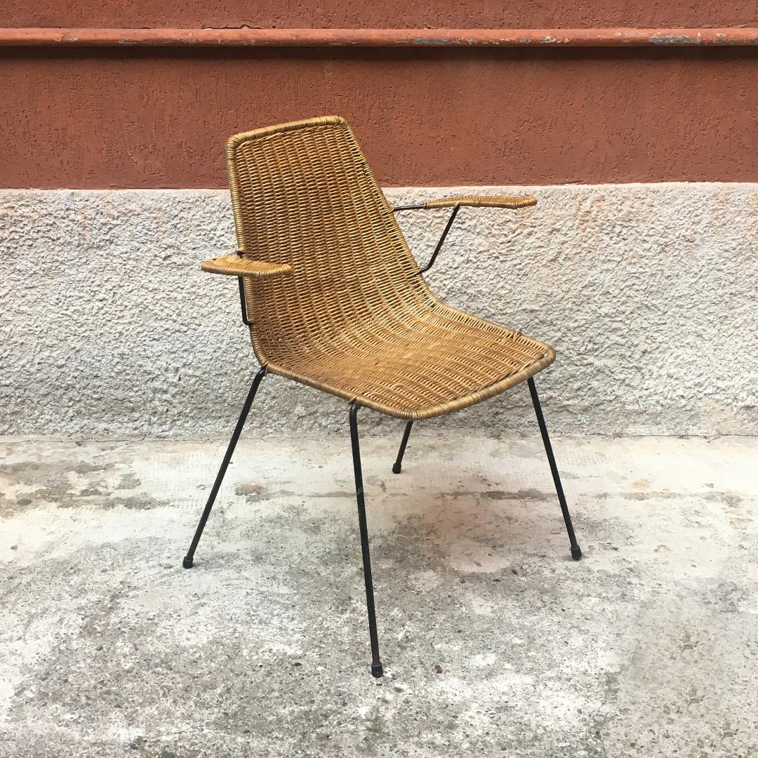 Italian Midcentury Wicker Chairs with Metal Rod by Campo & Graffi, 1950s 6