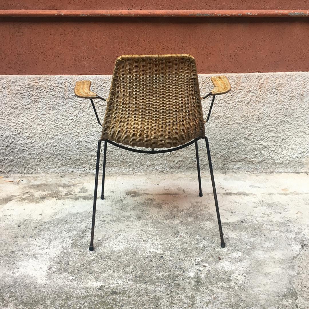 Italian Midcentury Wicker Chairs with Metal Rod by Campo & Graffi, 1950s 8