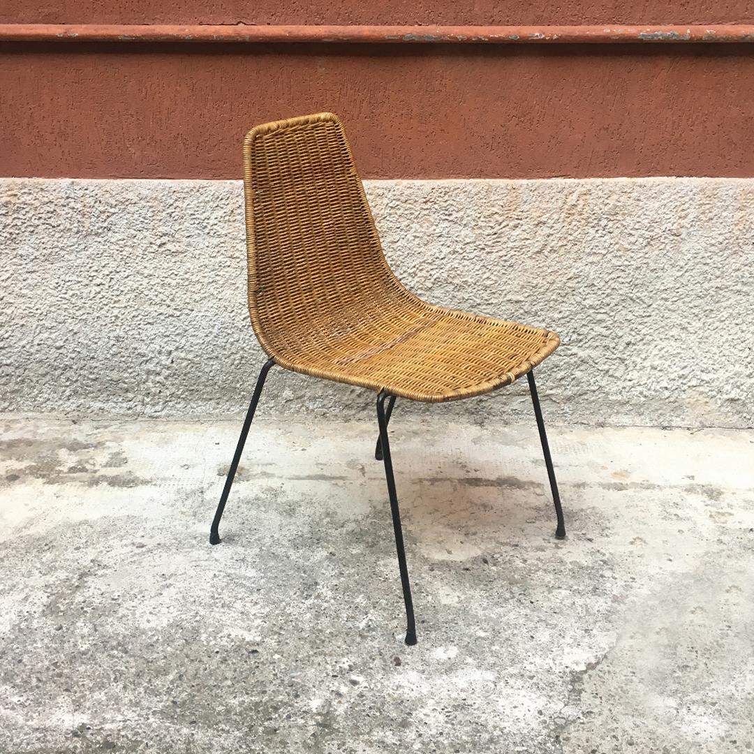 Italian Midcentury Wicker Chairs with Metal Rod by Campo & Graffi, 1950s In Good Condition In MIlano, IT