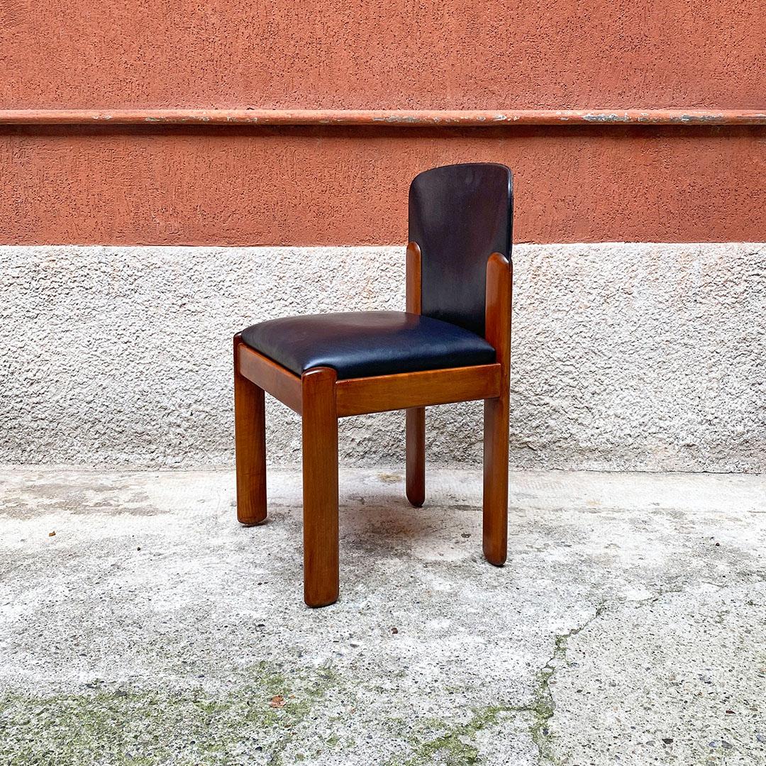 Italian Mid Century Wood and Black Leather Chairs by Coppola for Bernini, 1960s 7