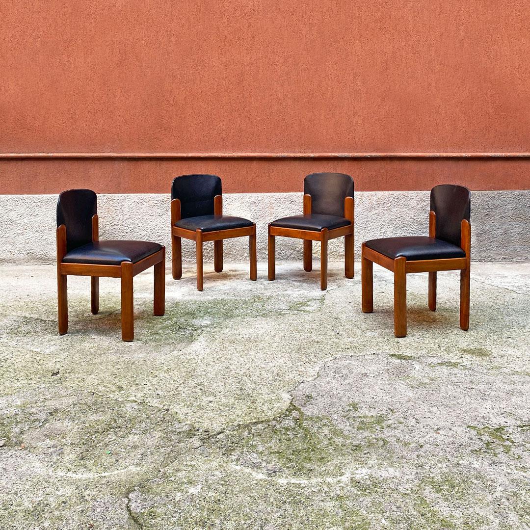 Italian Mid Century Wood and Black Leather Chairs by Coppola for Bernini, 1960s 8