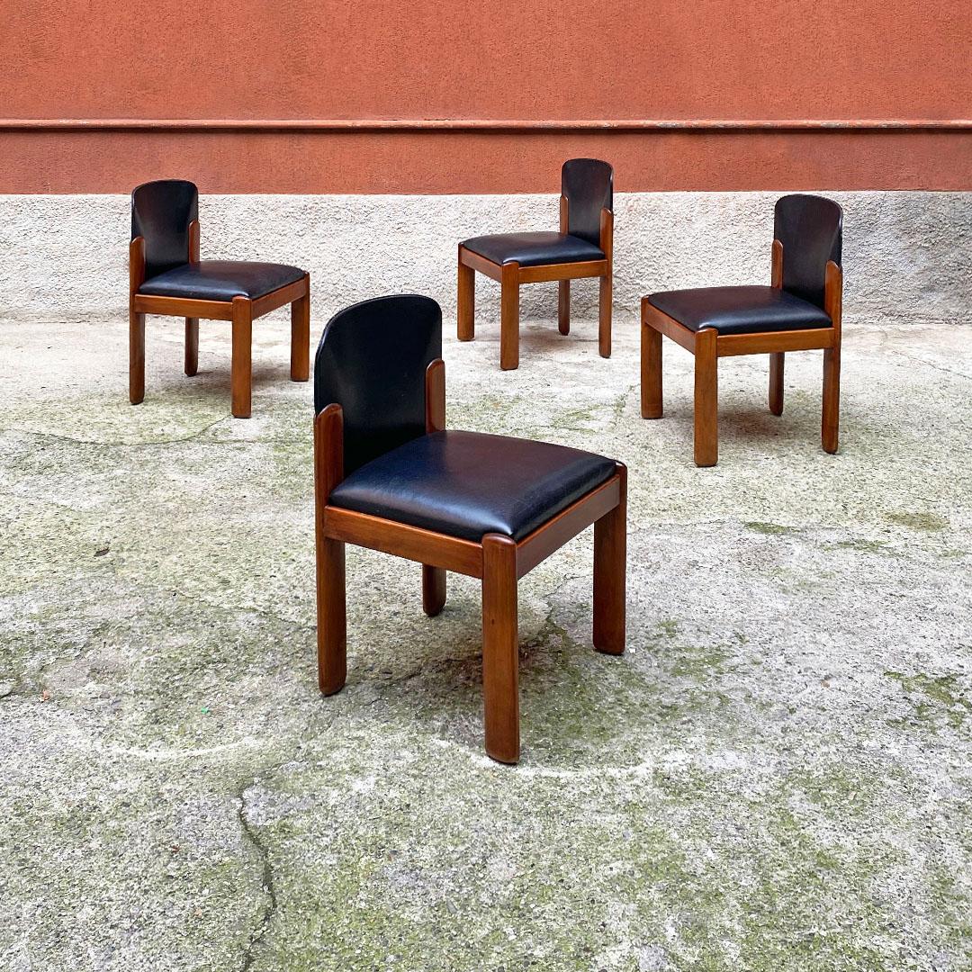 Italian Mid Century Wood and Black Leather Chairs by Coppola for Bernini, 1960s 9