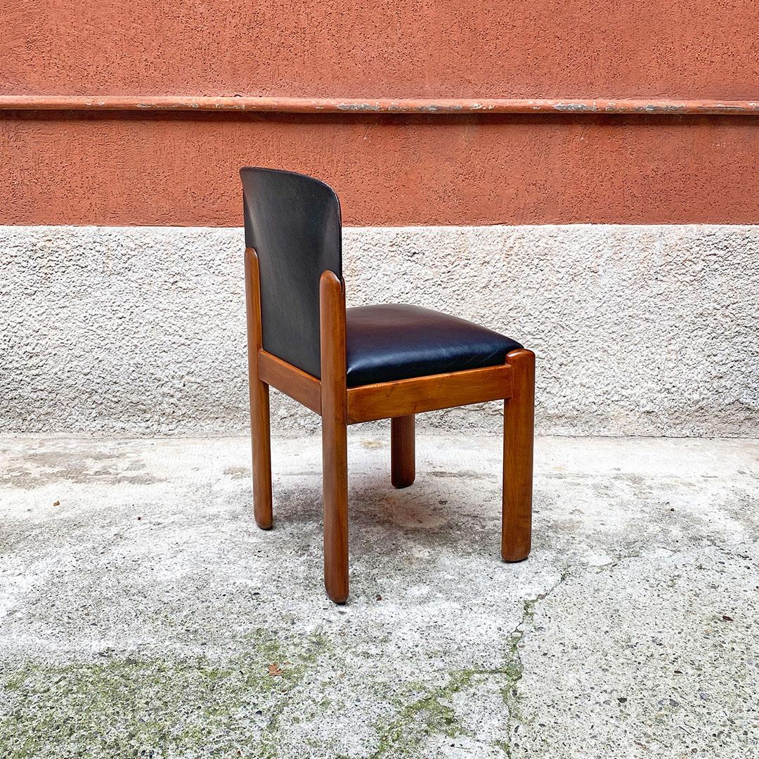 Italian Mid Century Wood and Black Leather Chairs by Coppola for Bernini, 1960s 3