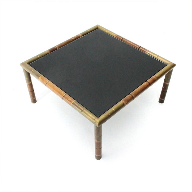 Mid-Century Modern Italian Midcentury Wood and Brass Coffee Table, 1970s For Sale