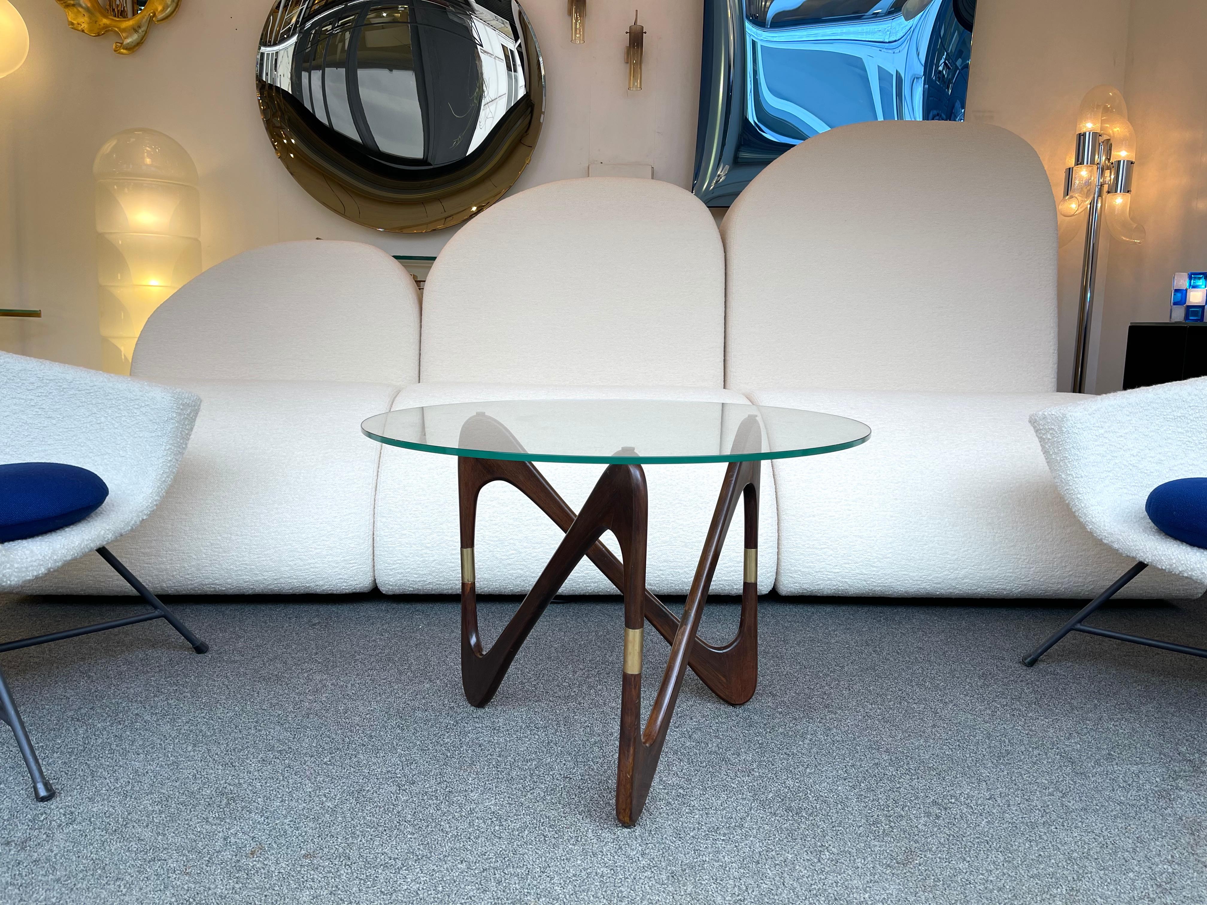 Italian Mid Century Wood and Brass Coffee Table by Fontana Arte, Italy, 1950s In Good Condition In SAINT-OUEN, FR