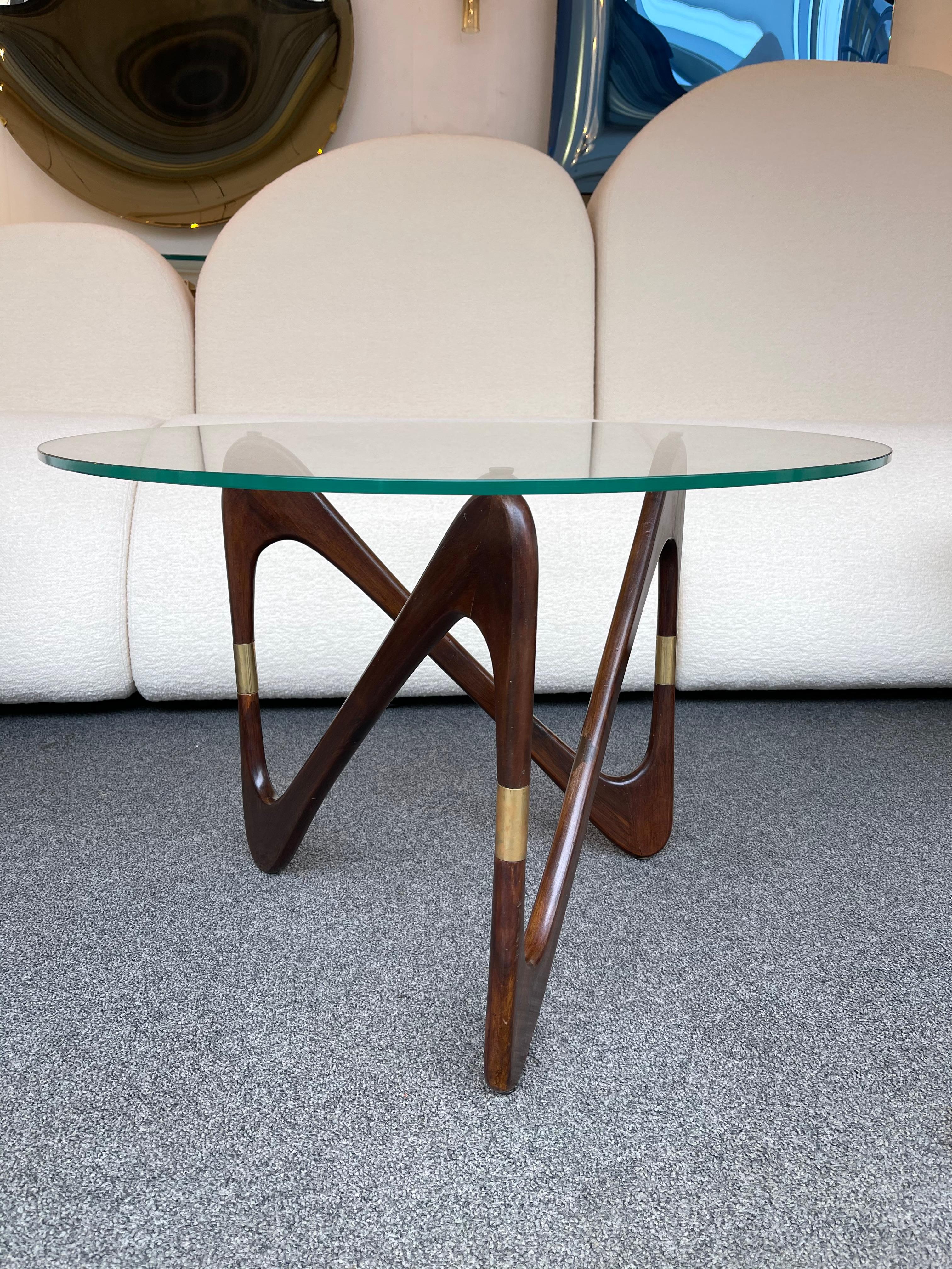Mid-20th Century Italian Mid Century Wood and Brass Coffee Table by Fontana Arte, Italy, 1950s