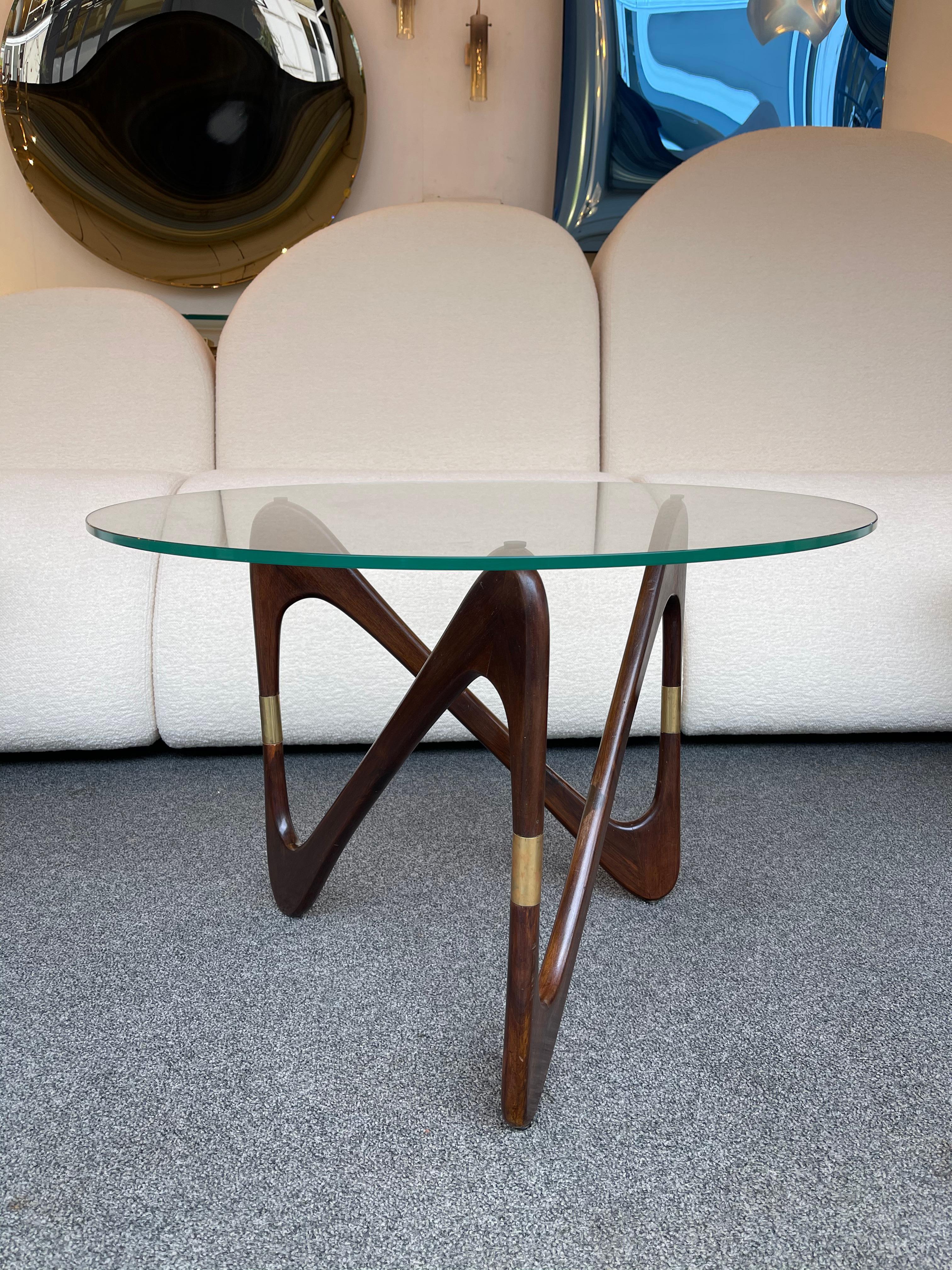 Italian Mid Century Wood and Brass Coffee Table by Fontana Arte, Italy, 1950s 4