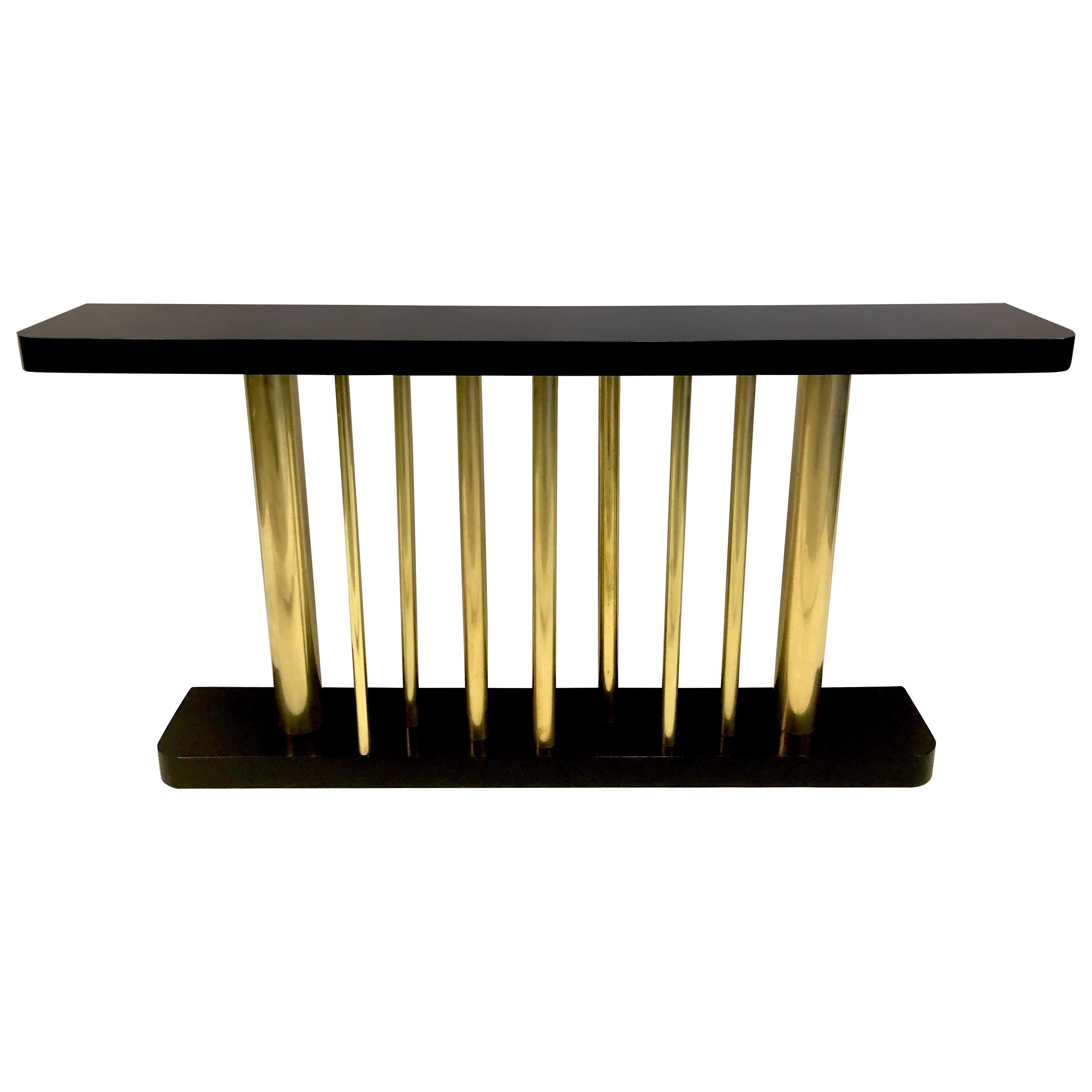 Italienische Midcentury Modern Wood & Brass Konsole / Sofa Tisch,  Franco Albini