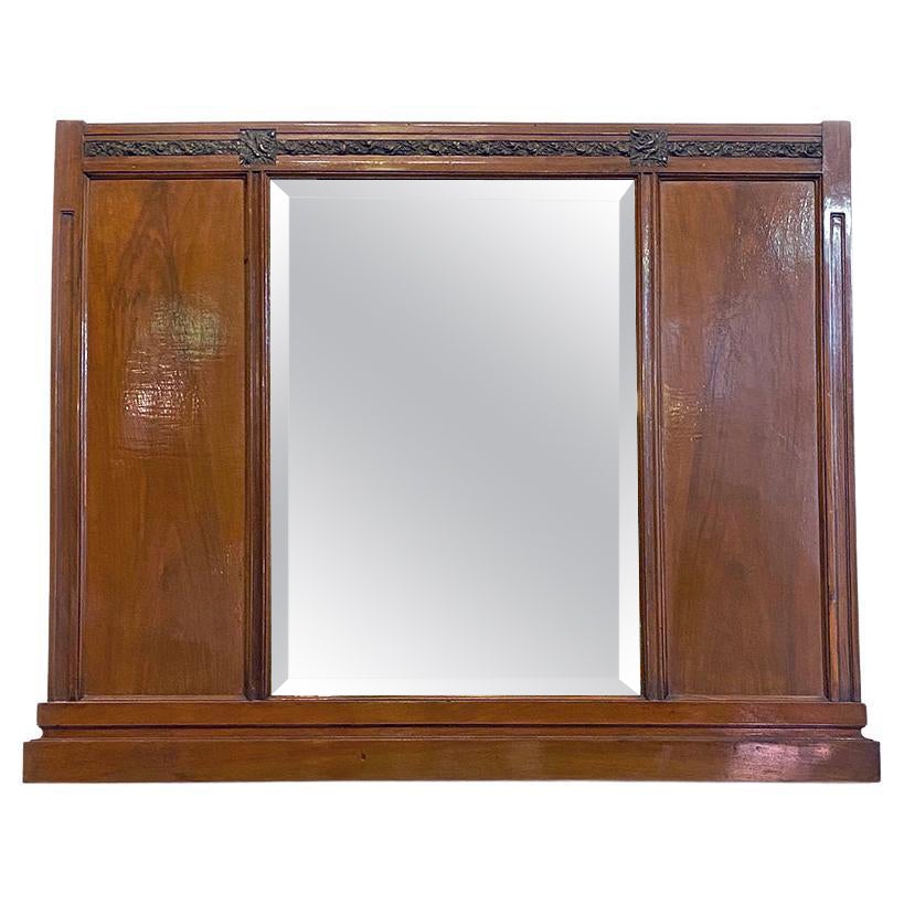 Italian Mid-Century Wood and Brass Details Dresser Mirror, 1950s