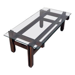 Italienischer Couchtisch aus Holz und Glas aus der Mitte des Jahrhunderts 751, Mod., Parisi für Cassina, 1960