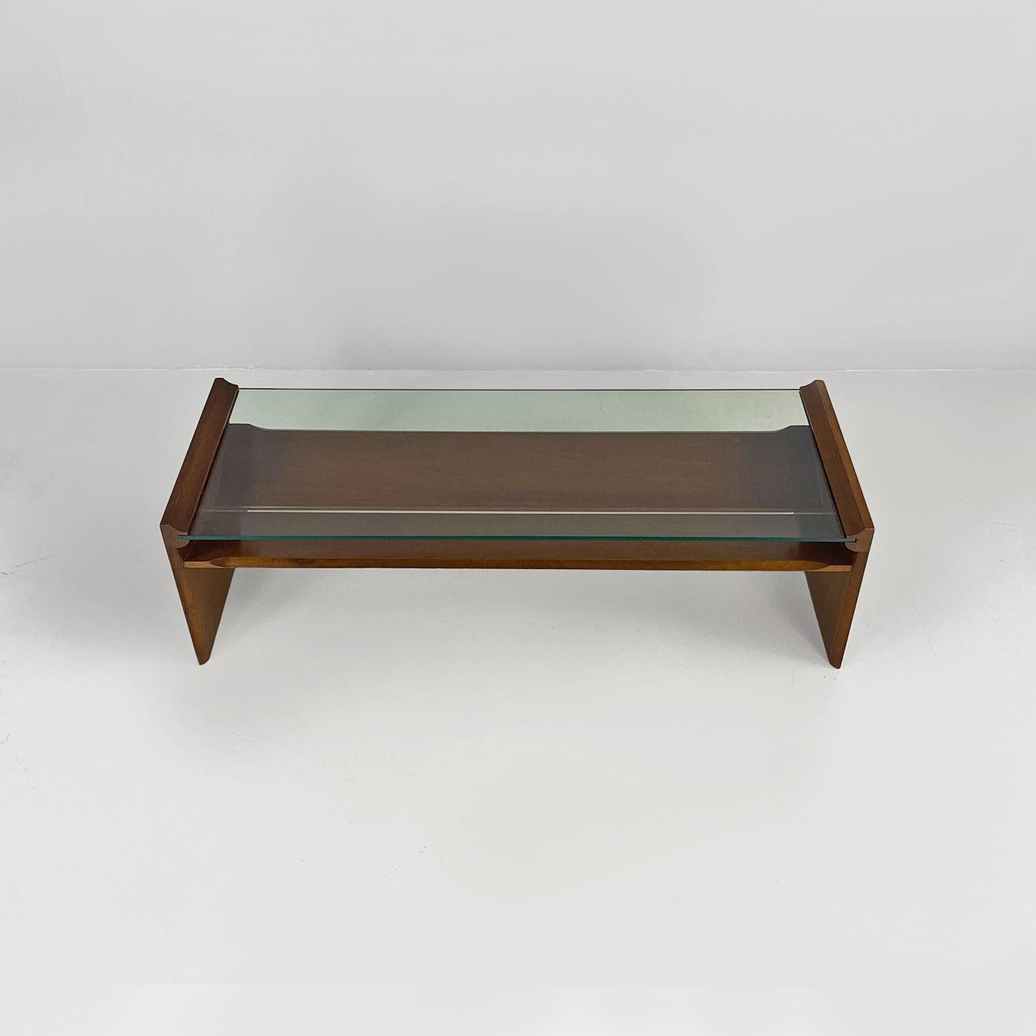Mid-Century Modern Italian mid century wood and glass Acca coffee table Takahama Gavina, 1960s For Sale