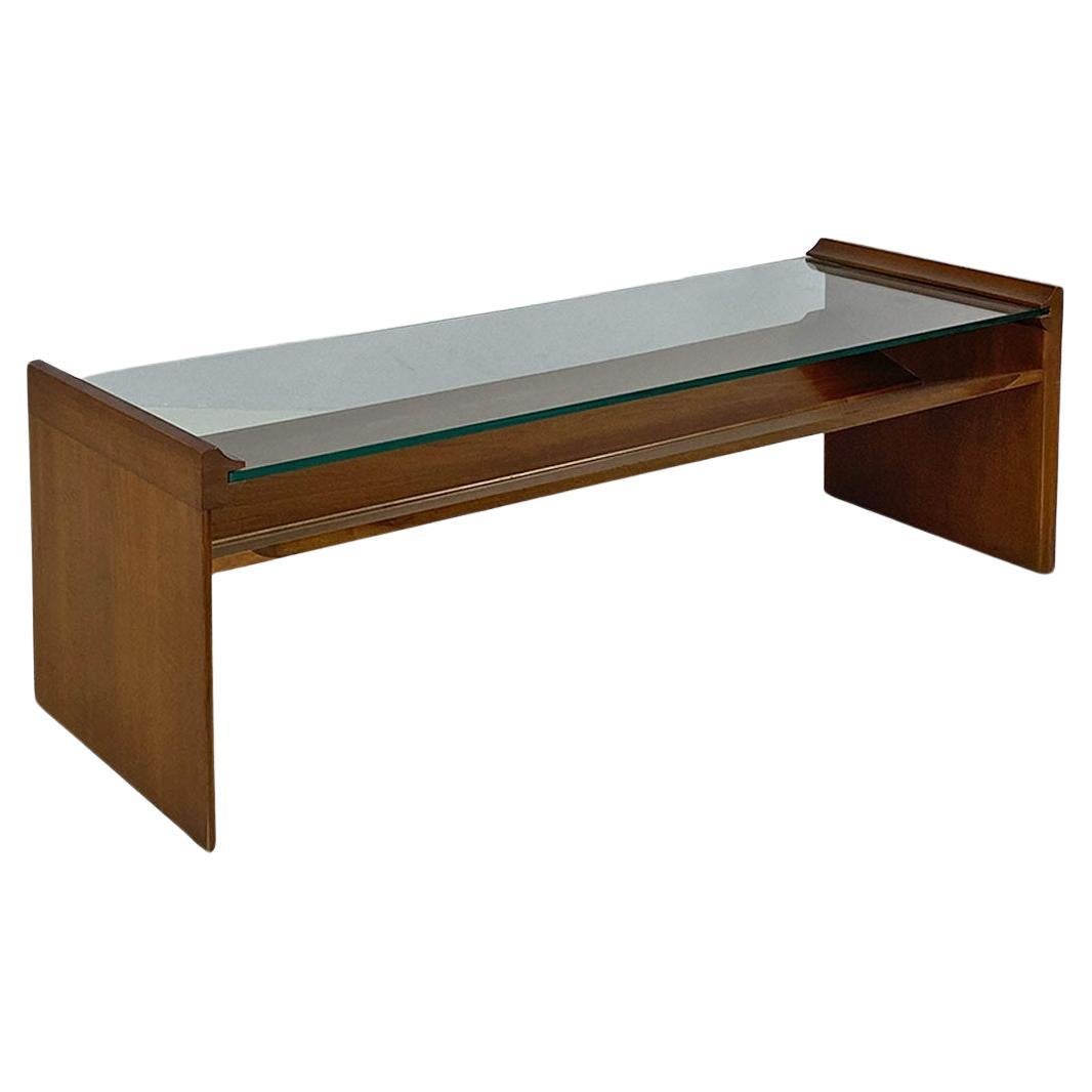 Italian mid century wood and glass Acca coffee table Takahama Gavina, 1960s For Sale