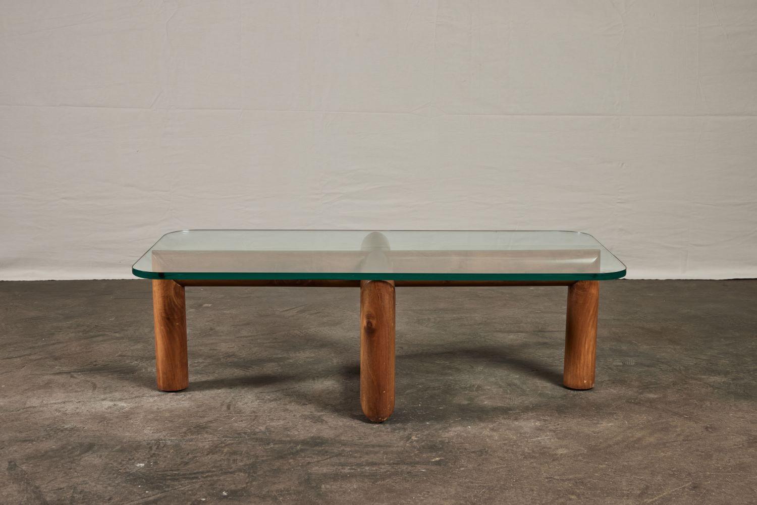 Italian mid century wood and glass coffee table.