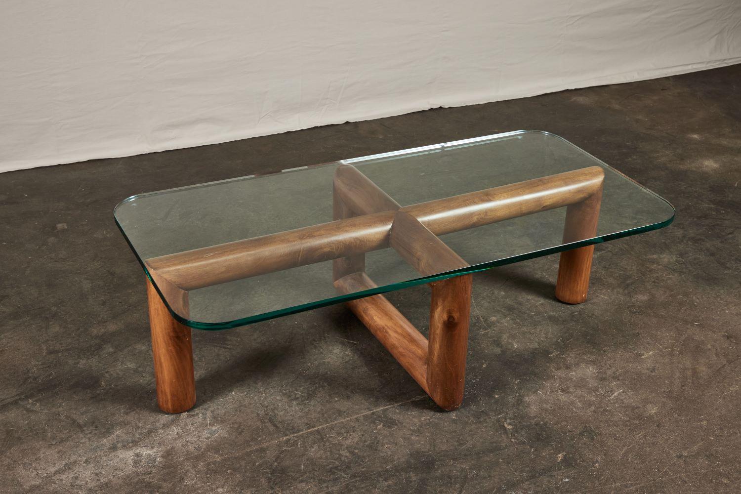Italian Mid Century Wood and Glass Coffee Table  1