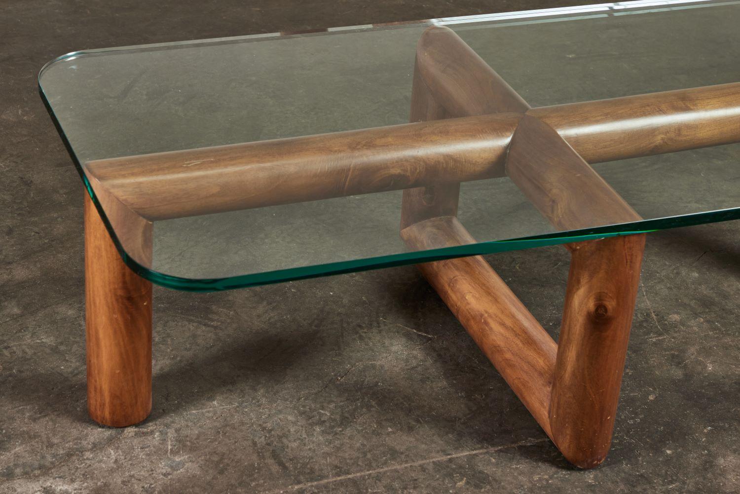 Italian Mid Century Wood and Glass Coffee Table  2