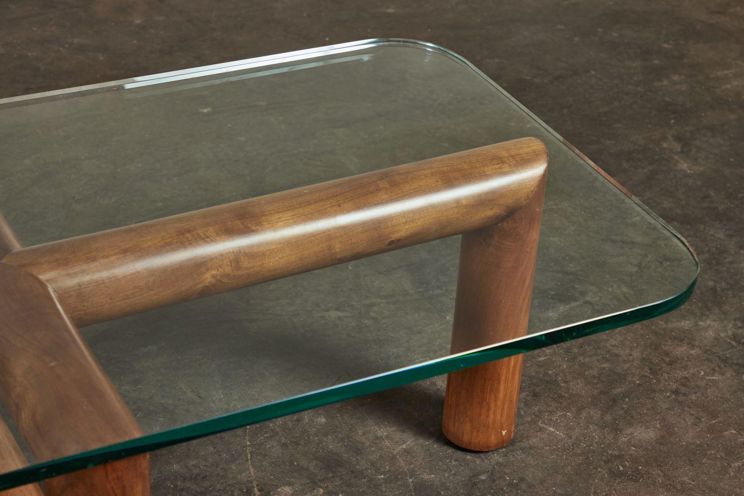 Italian Mid Century Wood and Glass Coffee Table  3