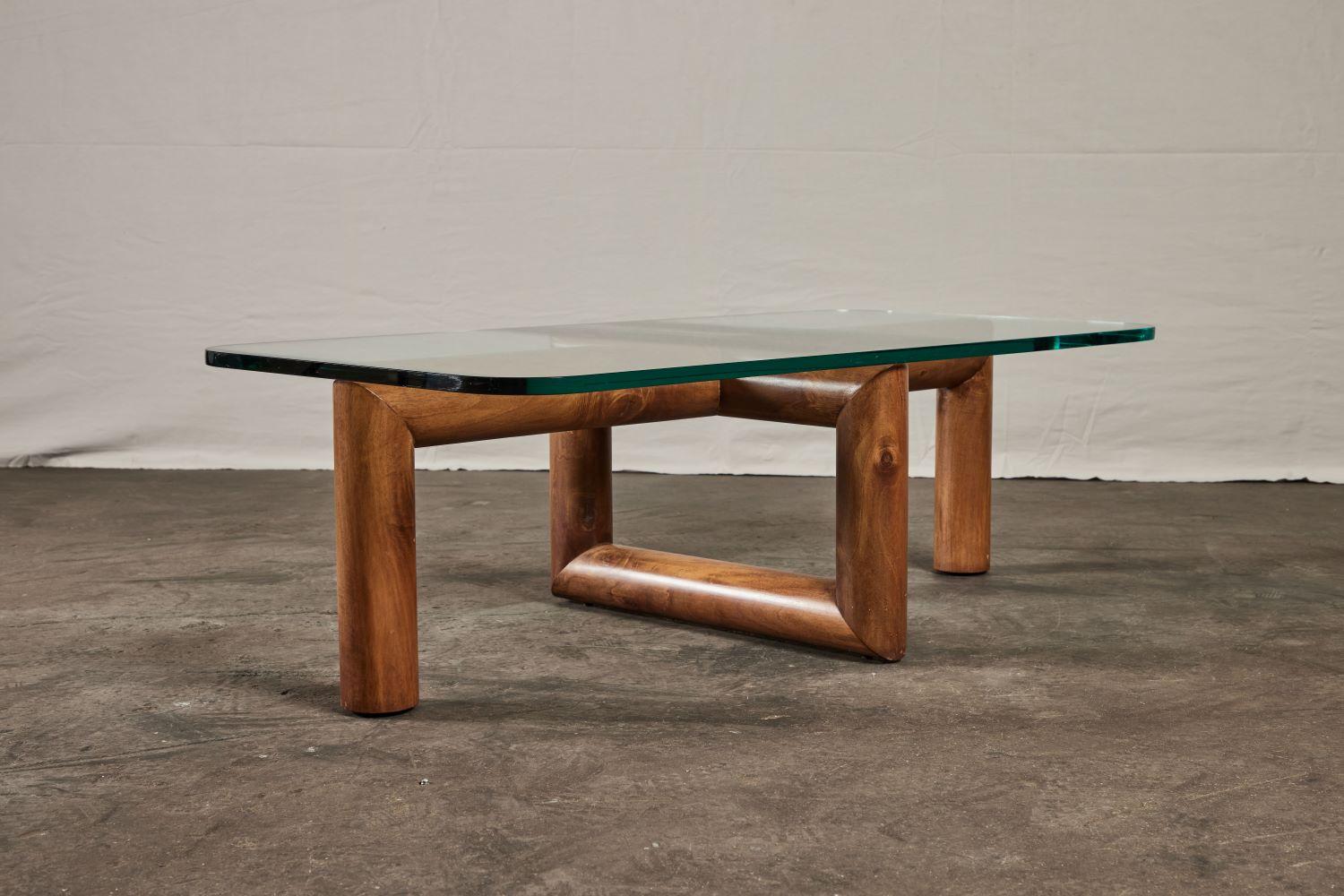 Italian Mid Century Wood and Glass Coffee Table  5