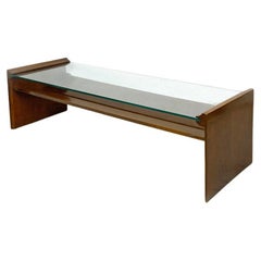 Italian Mid Century Wood and Green Glass Coffee Table with Two Floor, 1960s