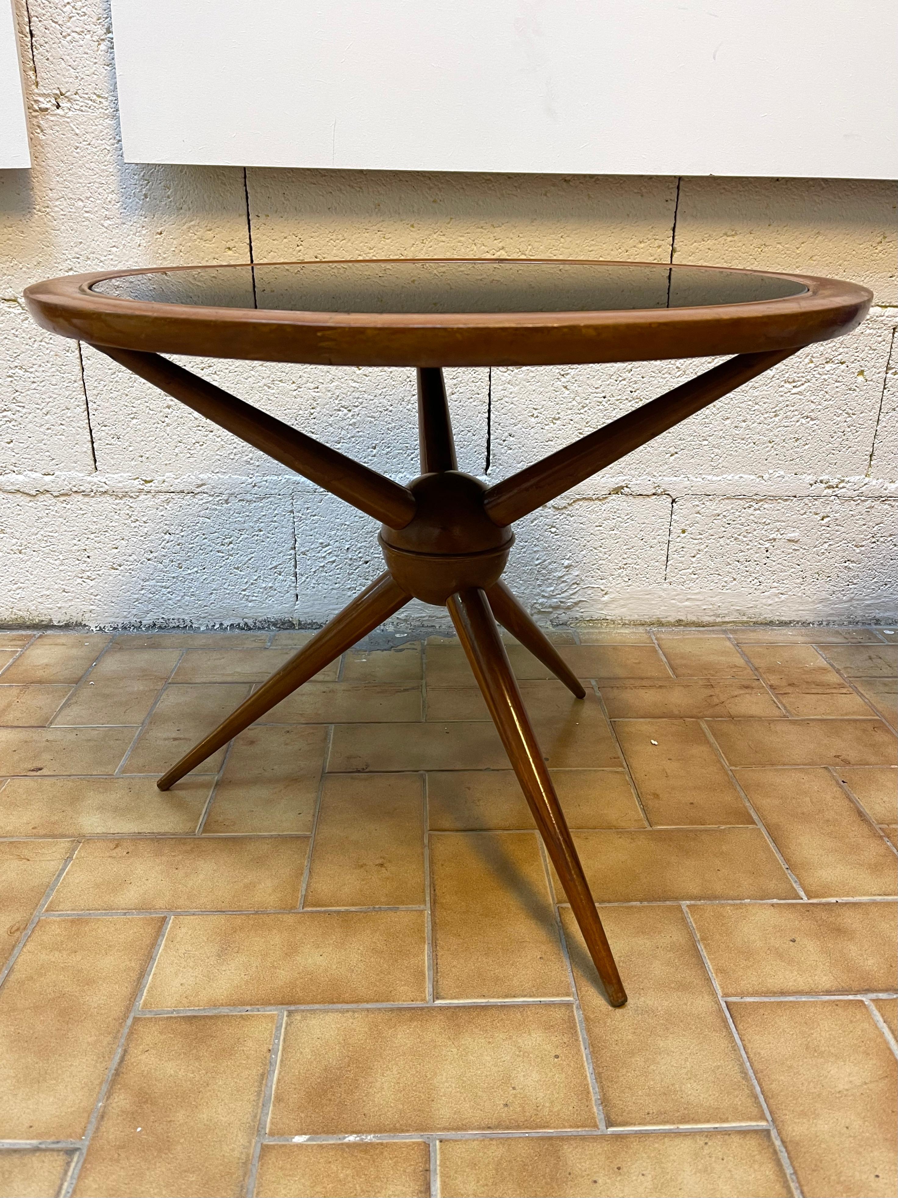 Italian Mid Century Wood and Opaline Glass Coffee Table, Italy, 1950s For Sale 6