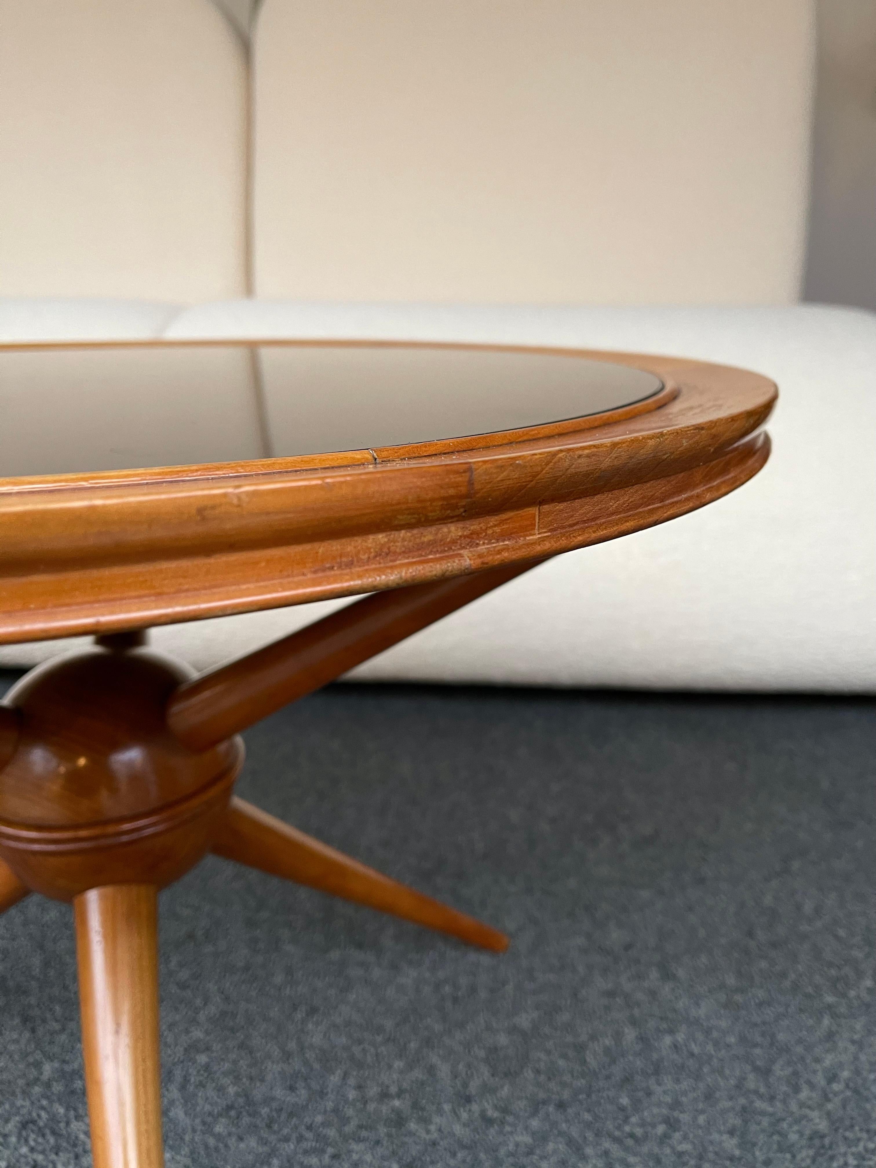 Italian Mid Century Wood and Opaline Glass Coffee Table, Italy, 1950s 5