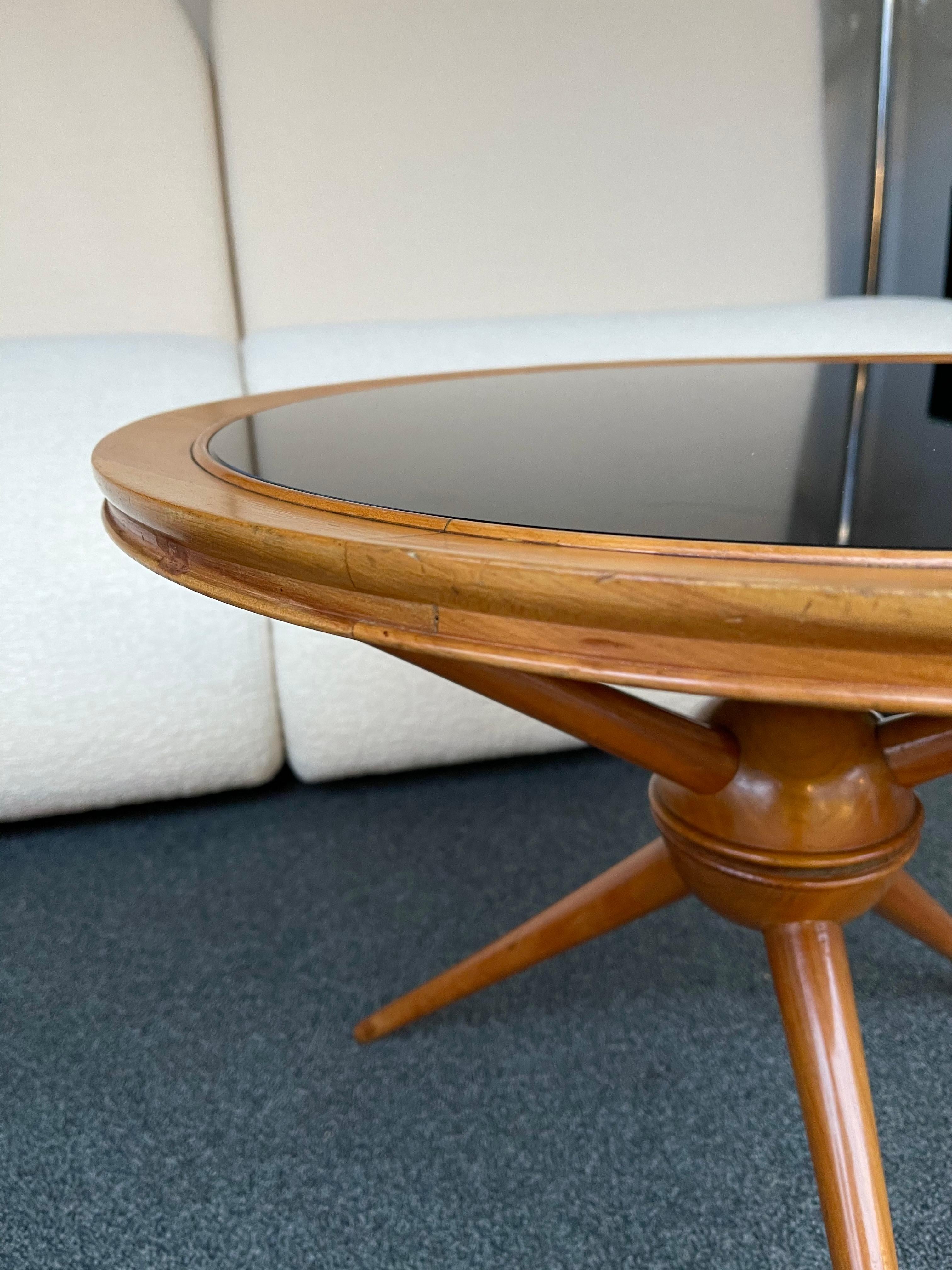 Italian Mid Century Wood and Opaline Glass Coffee Table, Italy, 1950s 1