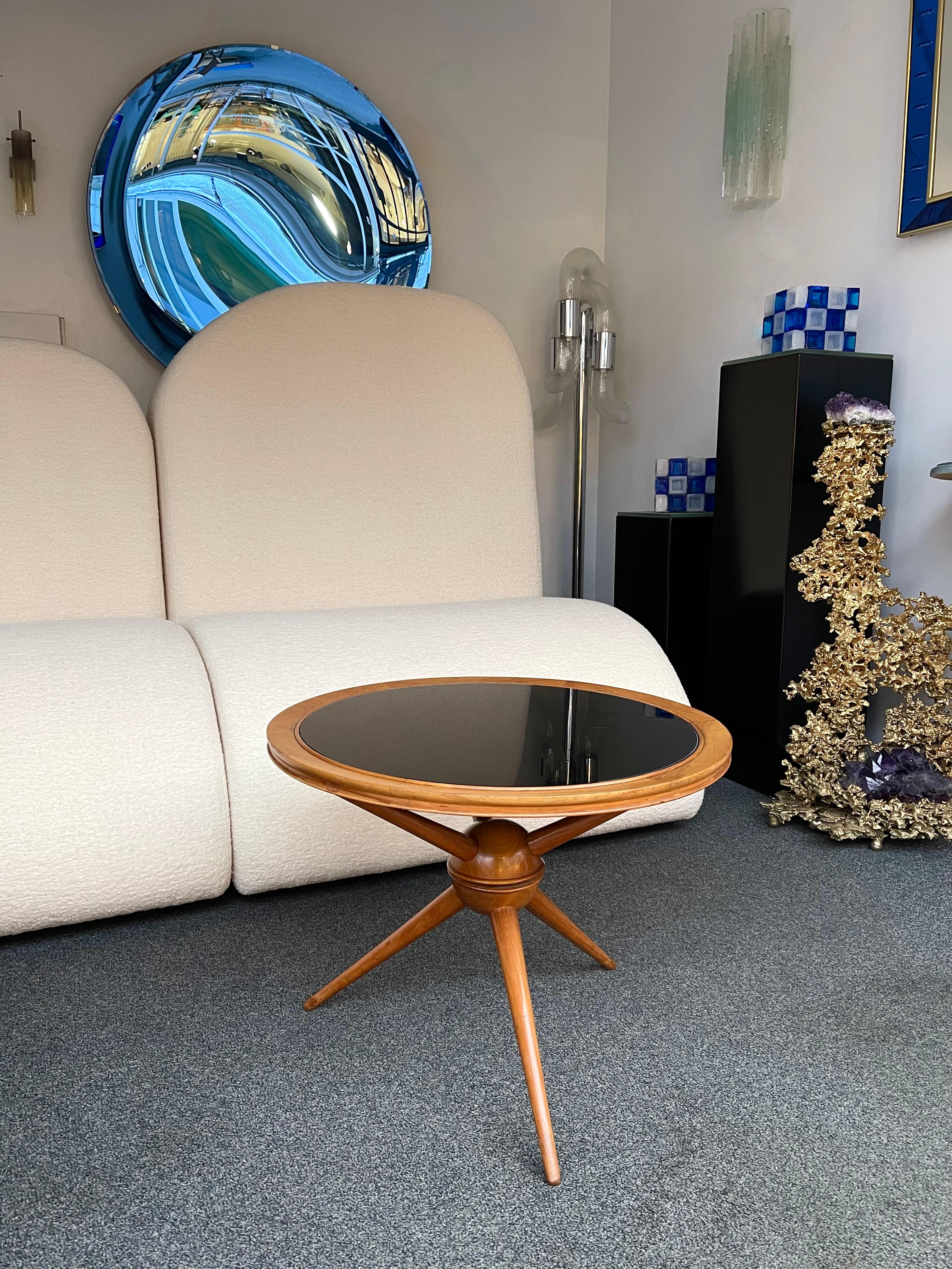 Italian Mid Century Wood and Opaline Glass Coffee Table, Italy, 1950s 3