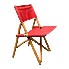 Chaise pliante italienne du milieu du siècle en bois et coton bleu marine d'origine de Zanotta, 1969