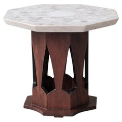 Italian Mid-Century Wood and Stone Side Table