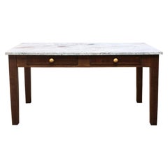 Italian mid-century wood and white marble kitchen table, 1960s