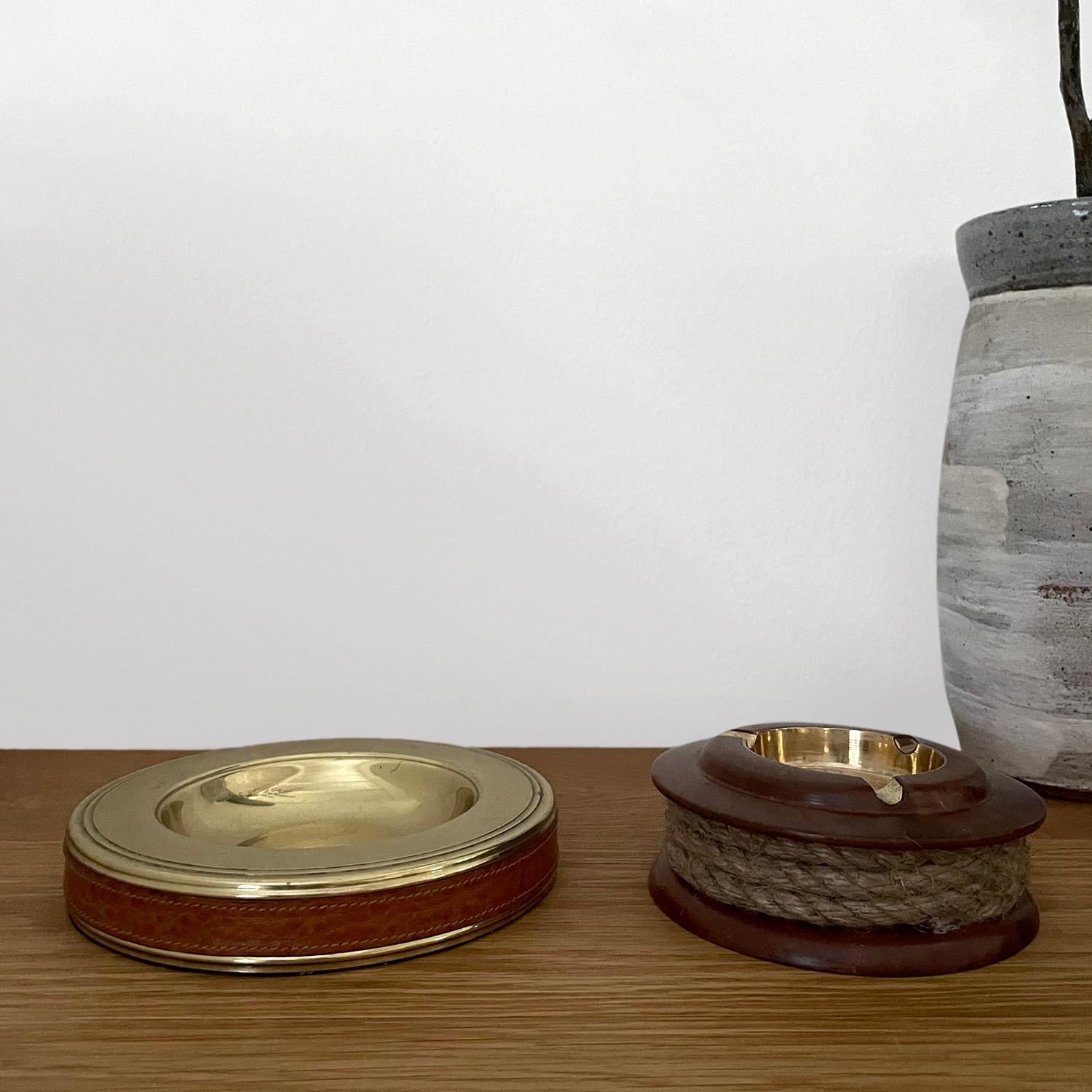 Italian Mid Century Wood & Brass Ashtray with Rope Banding  For Sale 7