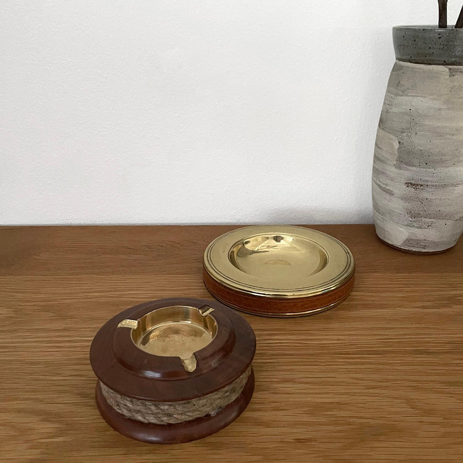 Italian Mid Century Wood & Brass Ashtray with Rope Banding  For Sale 5
