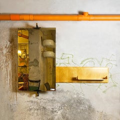 Italian Mid-Century Wood Console Shelve and Rectangular Tilting Wall Mirror 1950