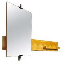 Italian Mid-Century Wood Console Shelve and Rectangular Tilting Wall Mirror 1950