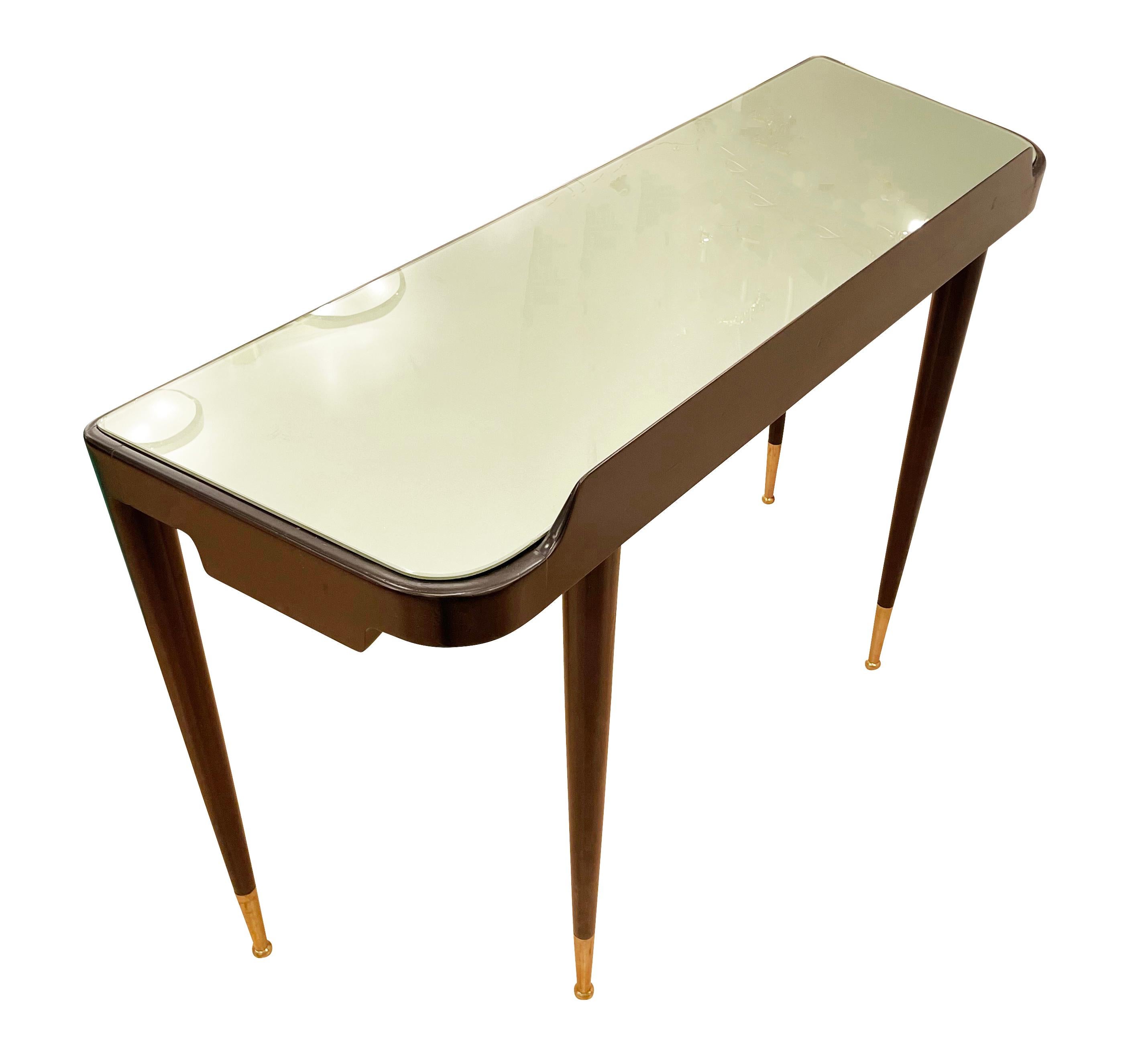 Mid-Century Modern Gio Ponti Wood Console with Glass Top