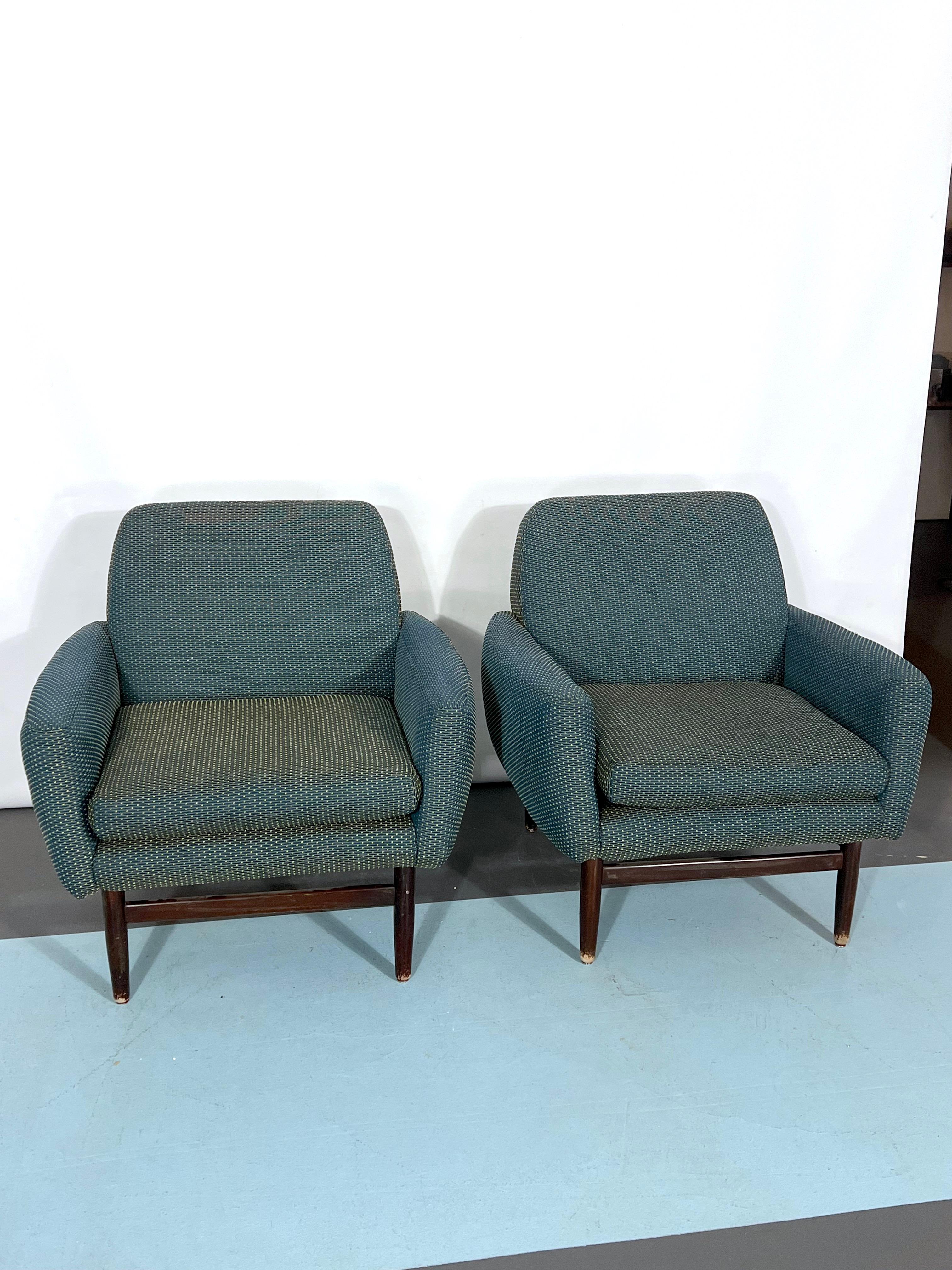 Fabric Italian Mid-century wood modern armchairs from 60s For Sale