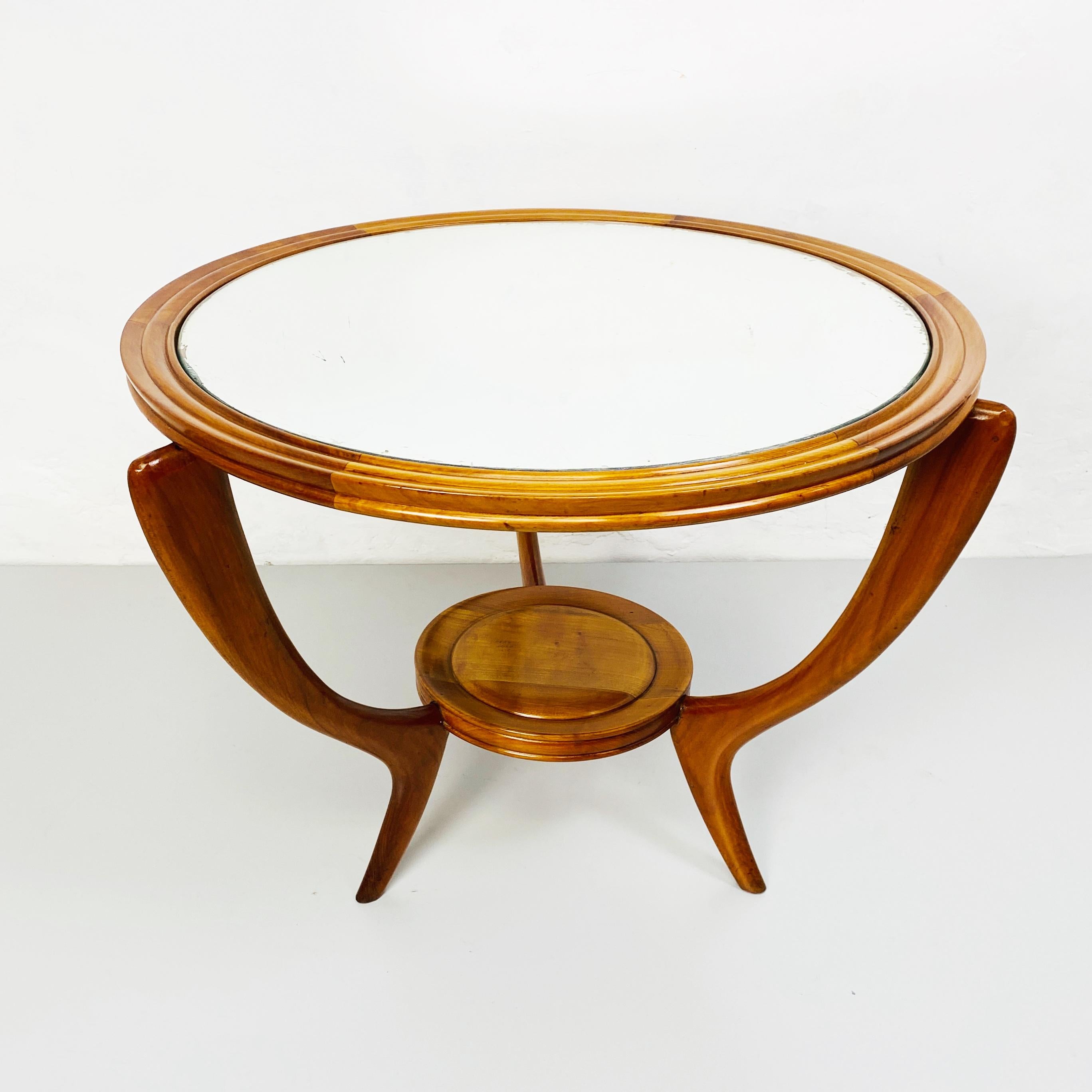 Italienischer runder Holztisch mit Spiegel aus der Mitte des Jahrhunderts, 1950er Jahre im Angebot 5