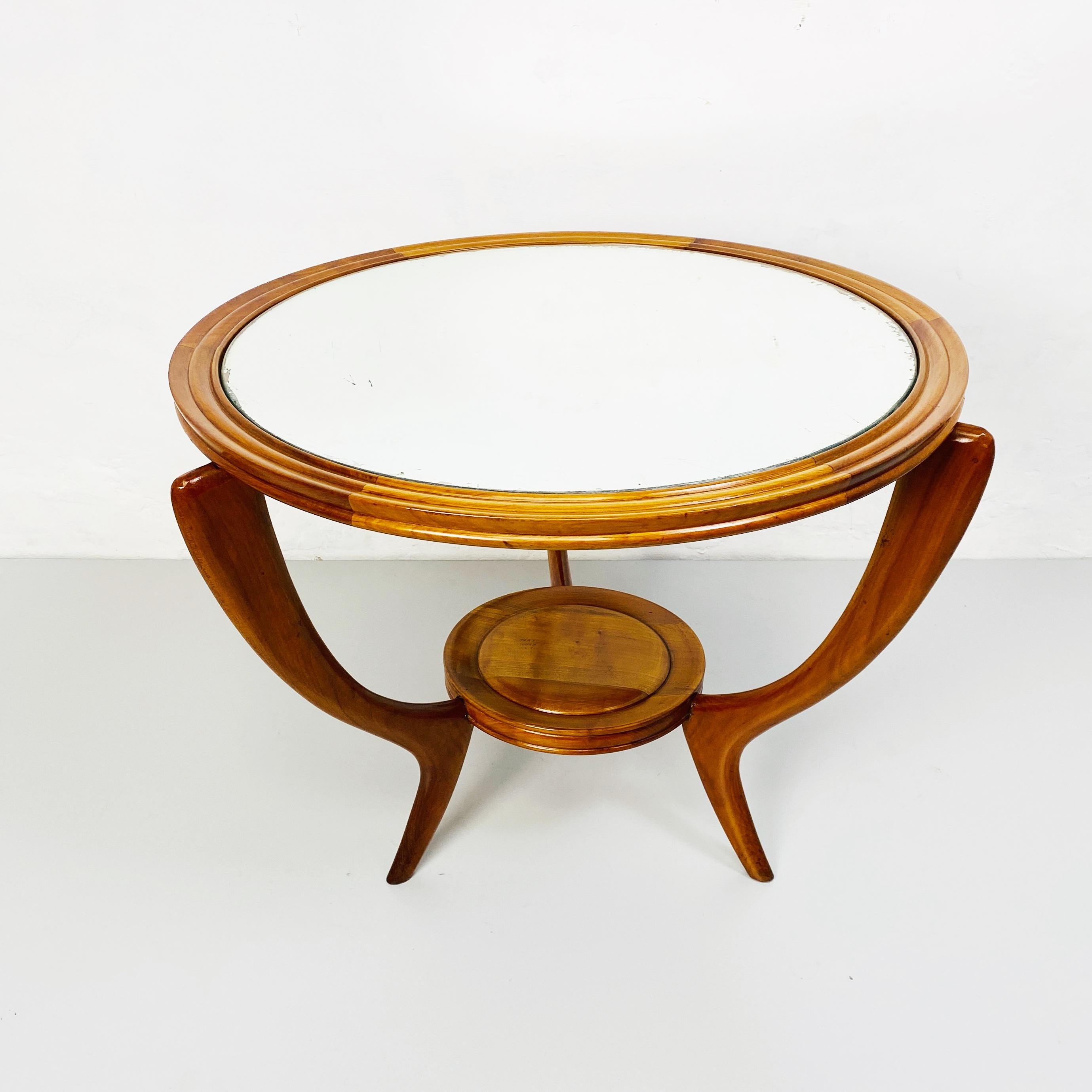 Italienischer runder Holztisch mit Spiegel aus der Mitte des Jahrhunderts, 1950er Jahre im Angebot 6