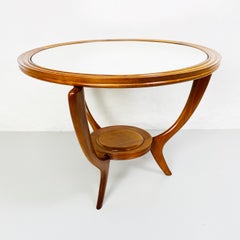 Italian Mid-Century Wood Round Table with Mirror, 1950s