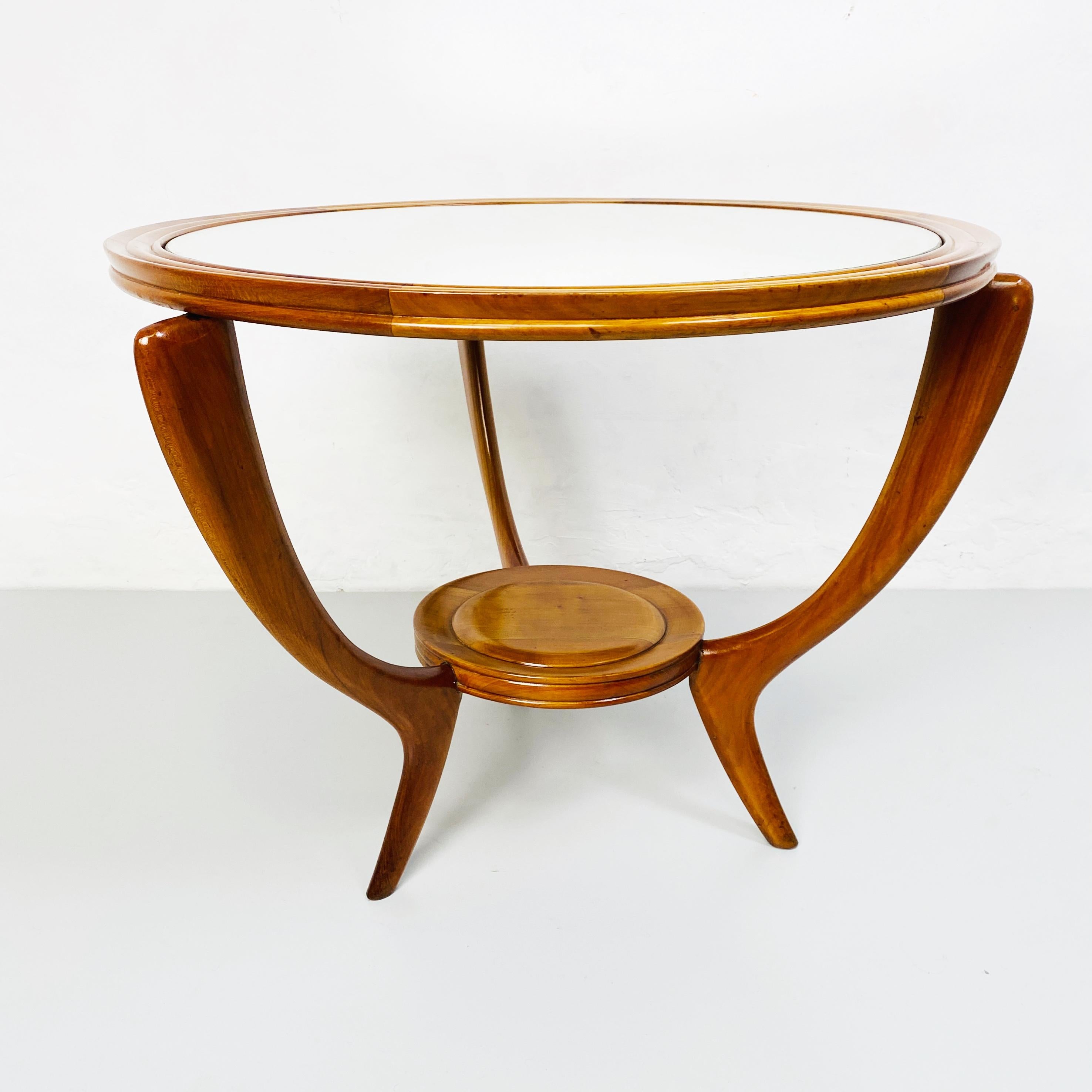 Italienischer runder Holztisch mit Spiegel aus der Mitte des Jahrhunderts, 1950er Jahre (Moderne der Mitte des Jahrhunderts) im Angebot