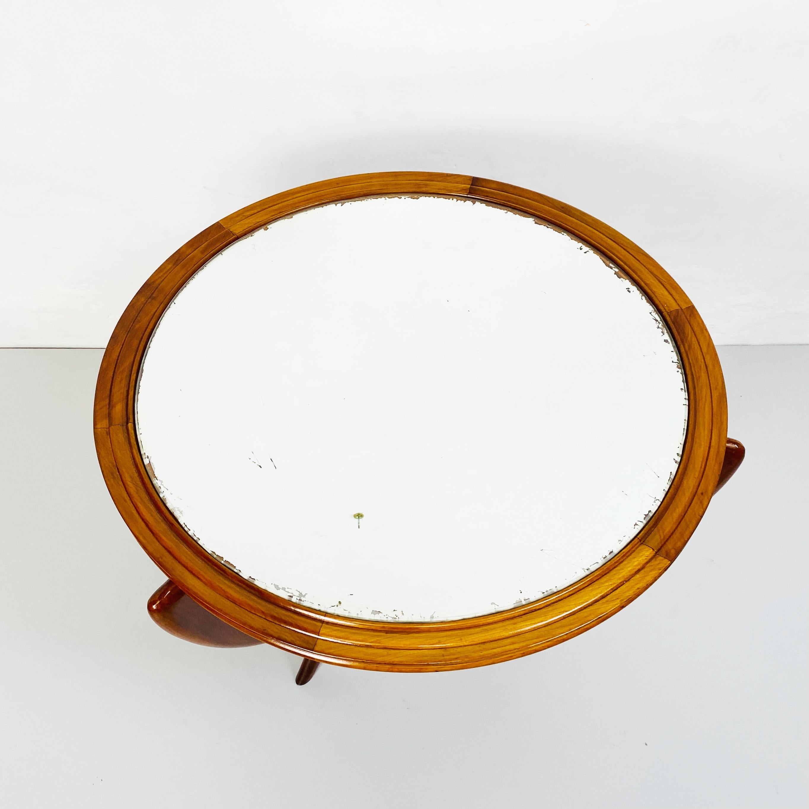 Italian Mid-Century Wood Round Table with Mirror, 1950s In Good Condition For Sale In MIlano, IT