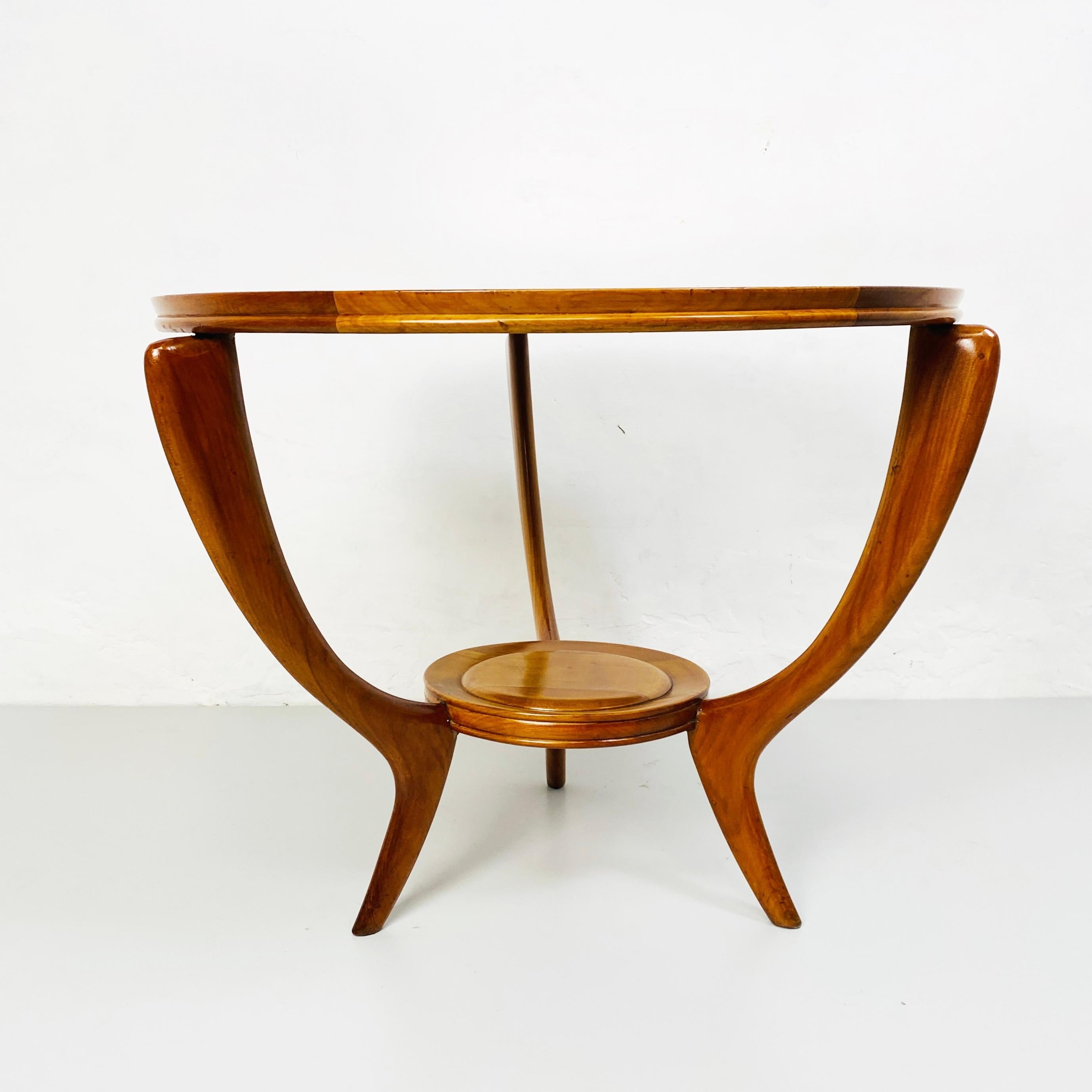 Italian Mid-Century Wood Round Table with Mirror, 1950s For Sale 2