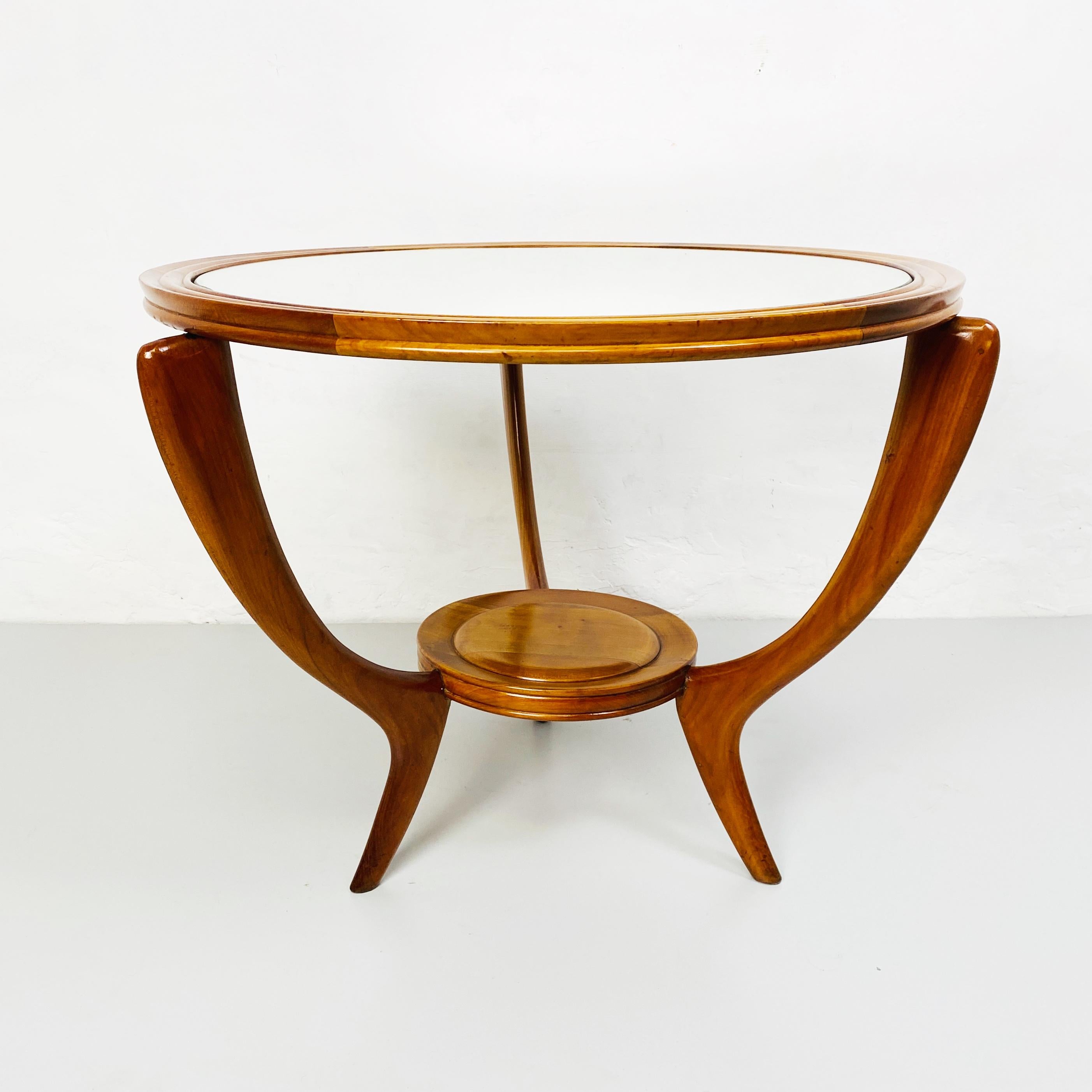 Italienischer runder Holztisch mit Spiegel aus der Mitte des Jahrhunderts, 1950er Jahre im Angebot 3