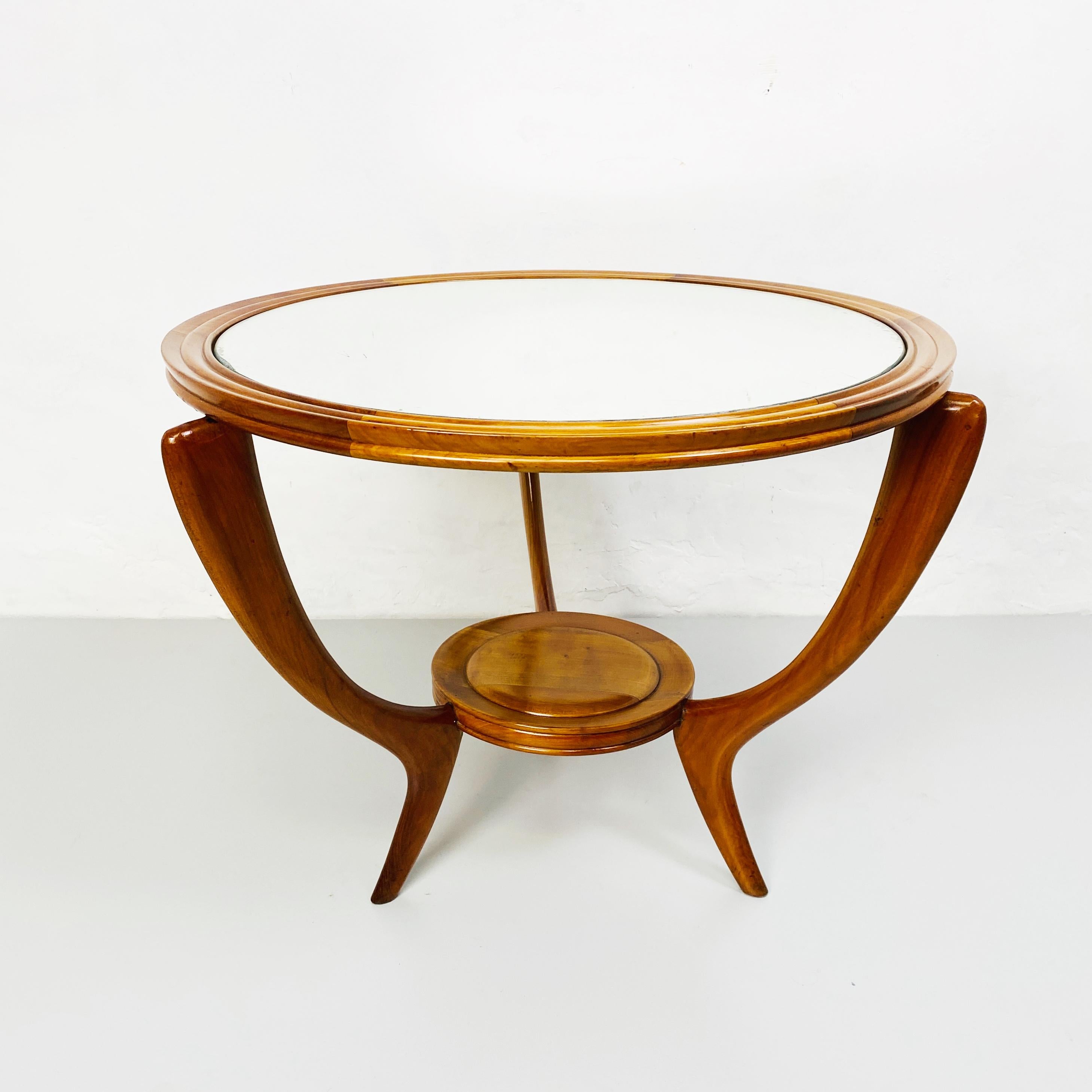 Italienischer runder Holztisch mit Spiegel aus der Mitte des Jahrhunderts, 1950er Jahre im Angebot 4
