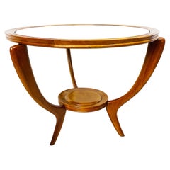 Italian Mid-Century Wood Round Table with Mirror, 1950s