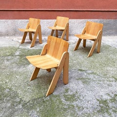 Italian Mid Century Wood Set of Peota Chairs by Gigi Sabadin for Stilwood, 1970s