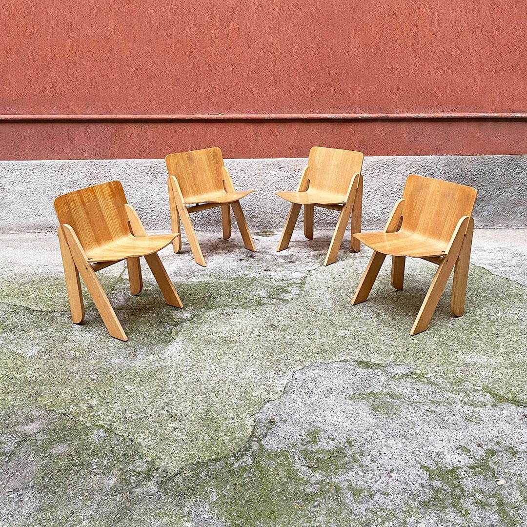 Mid-Century Modern Italian Mid Century Wood Set of Peota Chairs by Gigi Sabadin for Stilwood, 1970s