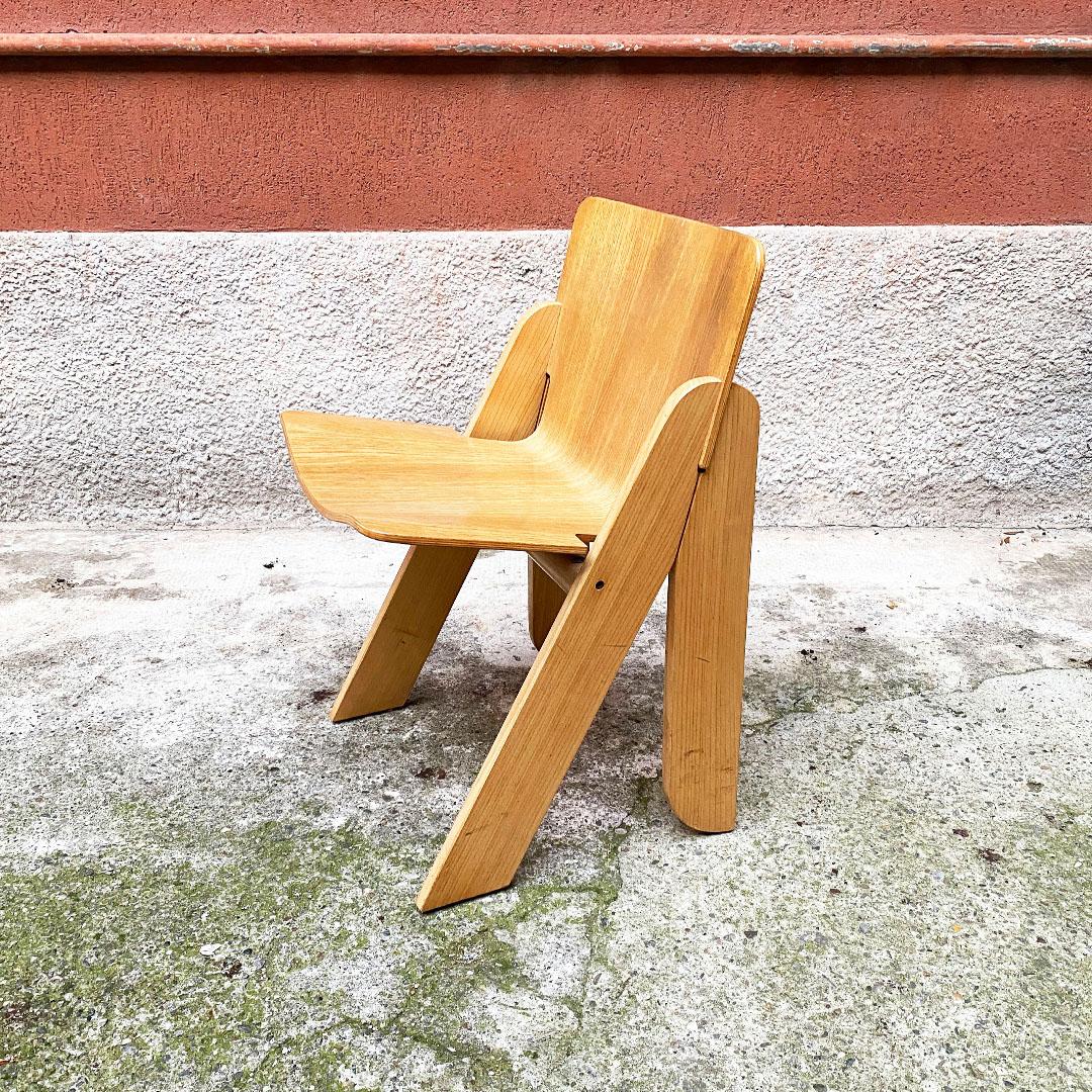 Italian Mid Century Wood Set of Peota Chairs by Gigi Sabadin for Stilwood, 1970s In Good Condition In MIlano, IT